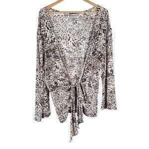 Chico's Animal Leopard Print Tie Front Cardigan Blouse Size 3 XL